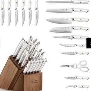TKSC 17-Piece Knife Block Set, Forged Swedish Powder Steel, Walnut, White, 10255